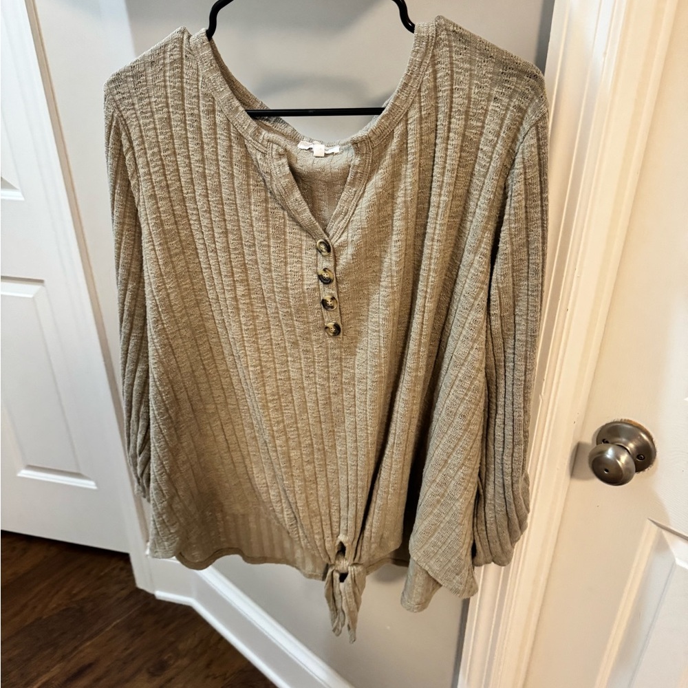 Maurices Tan Ribbed Long Sleeve Blouse